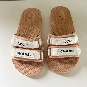 Chanel Baywatch Coco Beige Pink Slides Sandals Size EU 38